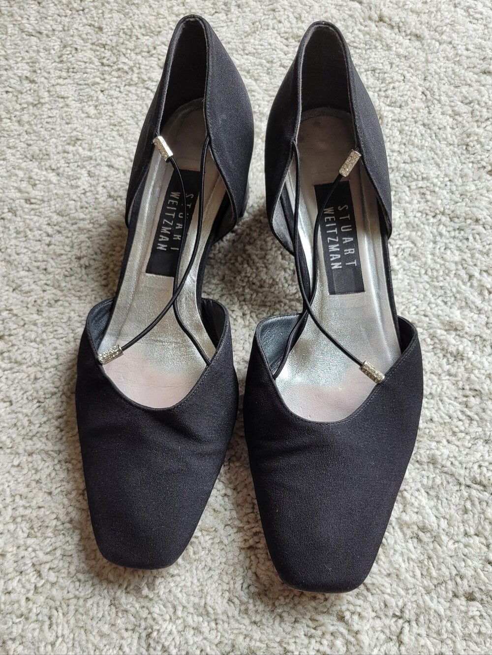 Black Stuart Weitzman block heel Womens Shoes With Rhinestone Accent 8 1/2 B